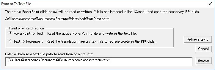 from2text for PowerPoint dialog